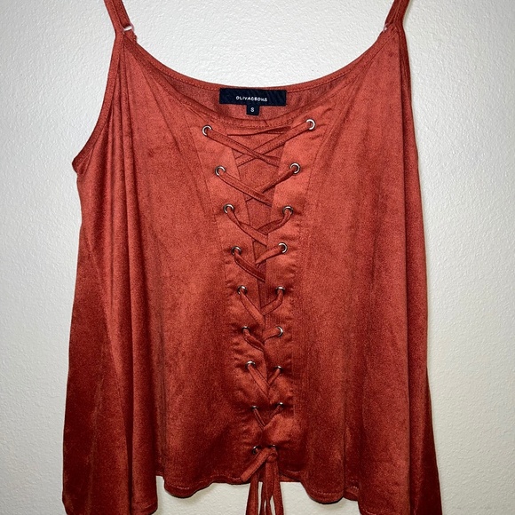 Suede Burnt Orange Adjustable Top with Lace-Up Detail - Picture 3 of 6